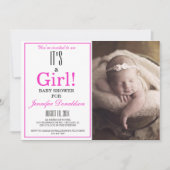 Modern ist es ein Mädchen! Rosa Foto Babydusche Einladung (Vorderseite)
