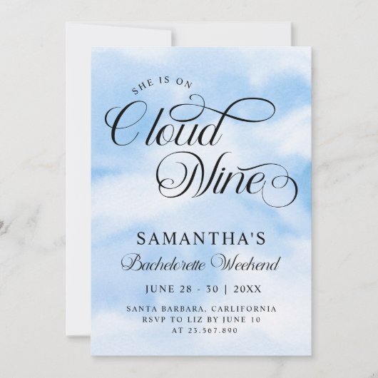 Modern ist sie auf Cloud 9 Bachelorette Wochenende Einladung (Vorderseite)