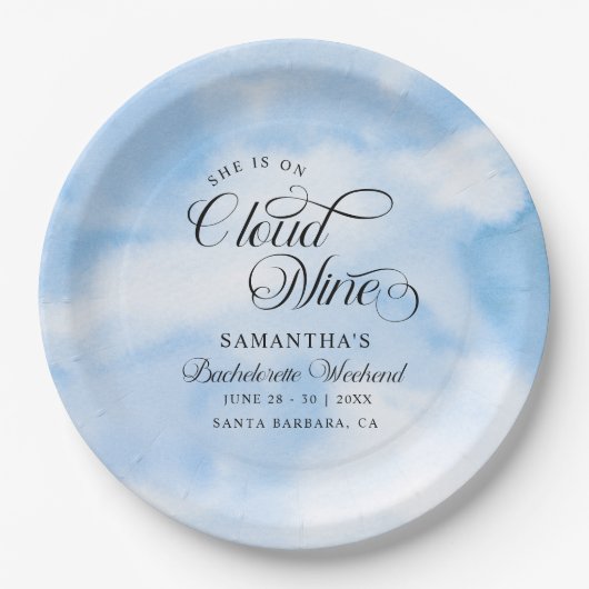 Modern ist sie auf Cloud 9 Bachelorette Wochenende Pappteller (Vorderseite)