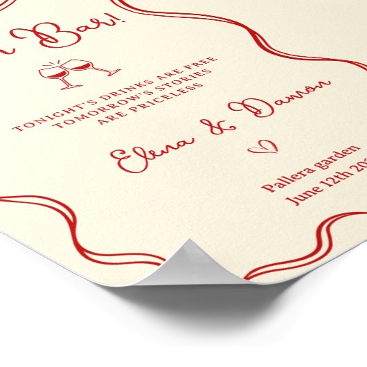 Modern Italian Open Bar Wedding Sign Poster (Ecke)