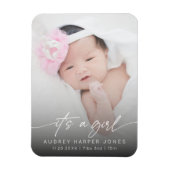 Modern It's a Girl Baby Newborn Foto Script Magnet (Vertikal)