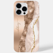 Modern Ivory Agate & Rose Gold Glitzer Monogram Case-Mate iPhone Hülle (Rückseite)