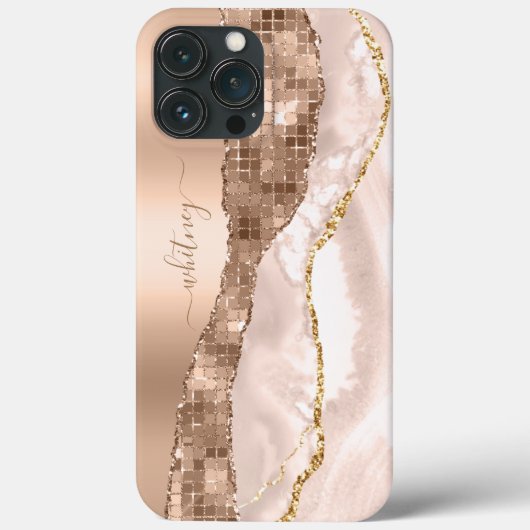 Modern Ivory Agate & Rose Gold Glitzer Monogram Case-Mate iPhone Hülle (Rückseite)