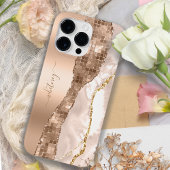 Modern Ivory Agate & Rose Gold Glitzer Monogram Case-Mate iPhone Hülle