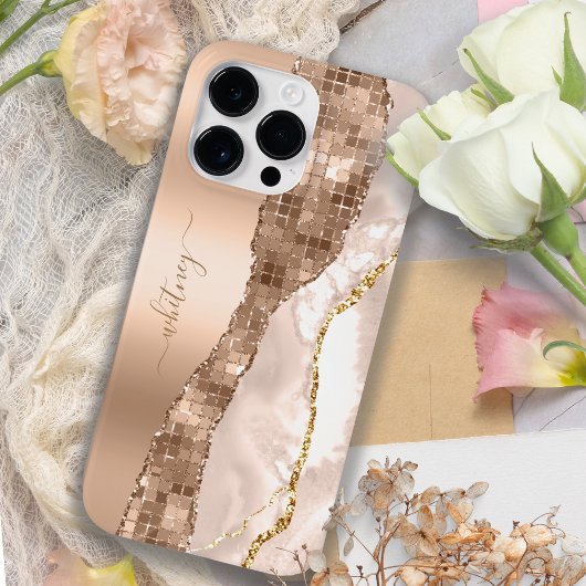 Modern Ivory Agate & Rose Gold Glitzer Monogram Case-Mate iPhone Hülle
