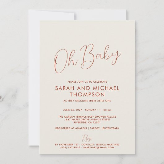 Modern ivory Baby Shower Elegant Script Einladung (Vorderseite)