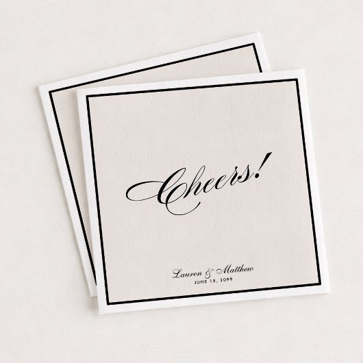 Modern Ivory Black Border Cheers! Wedding Serviette