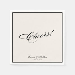 Modern Ivory Black Border Cheers! Wedding Serviette