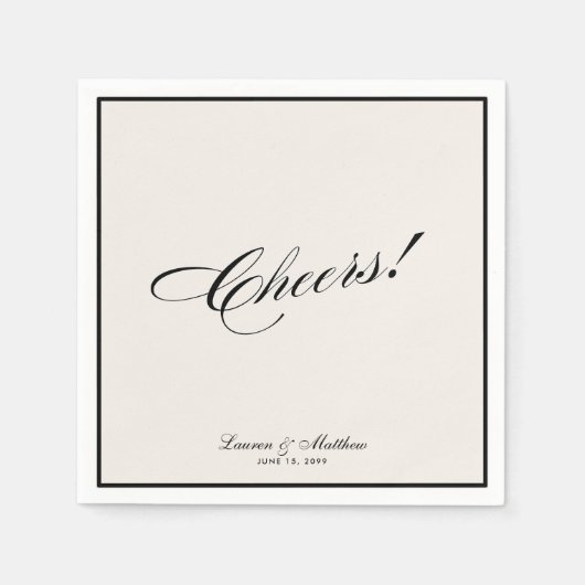 Modern Ivory Black Border Cheers! Wedding Serviette (Vorderseite)