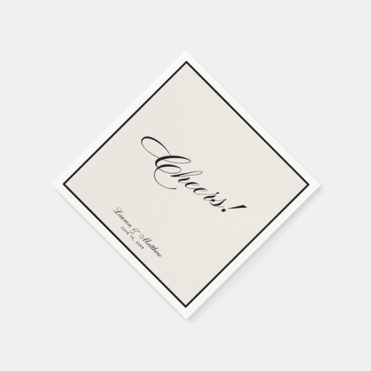 Modern Ivory Black Border  Cheers! Wedding  Serviette (Ecke)