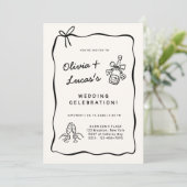 Modern Ivory & Black Hand-Drawn Wedding Einladung (Stehend Vorderseite)