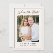 Modern Ivory Border Script Photo Wedding Save The Date (Vorderseite)