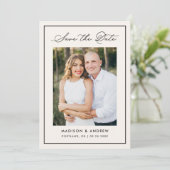 Modern Ivory Border Script Photo Wedding Save The Date (Stehend Vorderseite)