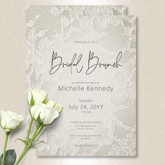 Modern Ivory Bridal Lace Bridal Brunch Einladung