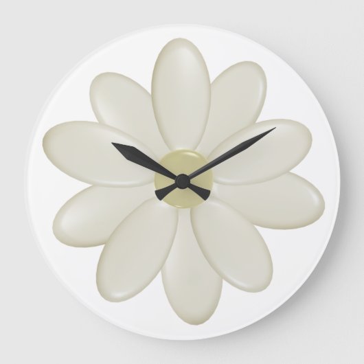 Modern Ivory Daisy Flower Kitchen Clock Große Wanduhr (Vorderseite)