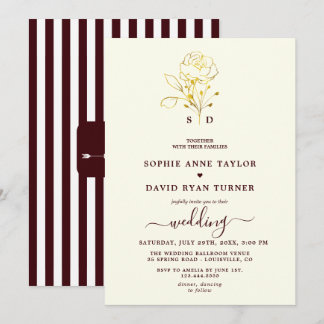 Modern Ivory Deep Burgundy Monogram Wedding Einladung