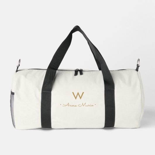 Modern Ivory Gold Script Monogram Duffle Bag (Rückseite)