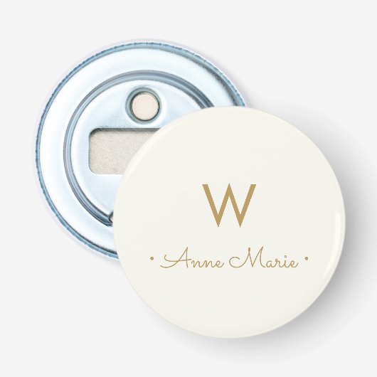 Modern Ivory Gold Script Monogram Flaschenöffner (Vorderseite)