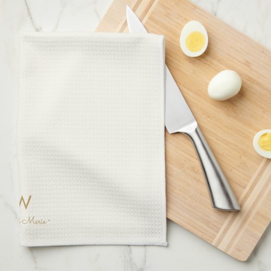 Modern Ivory Gold Script Monogram Geschirrtuch (Viertel Falte)