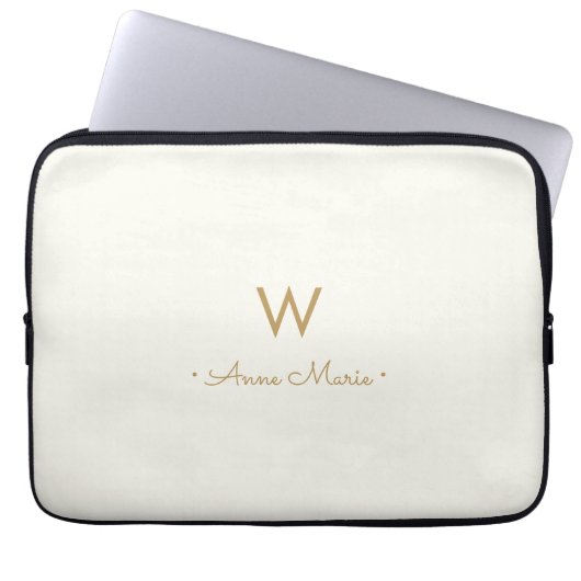 Modern Ivory Gold Script Monogram Laptopschutzhülle (Vorderseite)