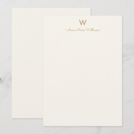 Modern Ivory Gold Script Monogram Mitteilungskarte (Vorne/Hinten)