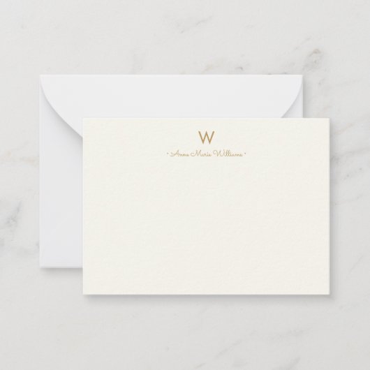 Modern Ivory Gold Script Monogram Mitteilungskarte (Vorderseite)