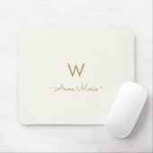 Modern Ivory Gold Script Monogram Mousepad (Mit Mouse)