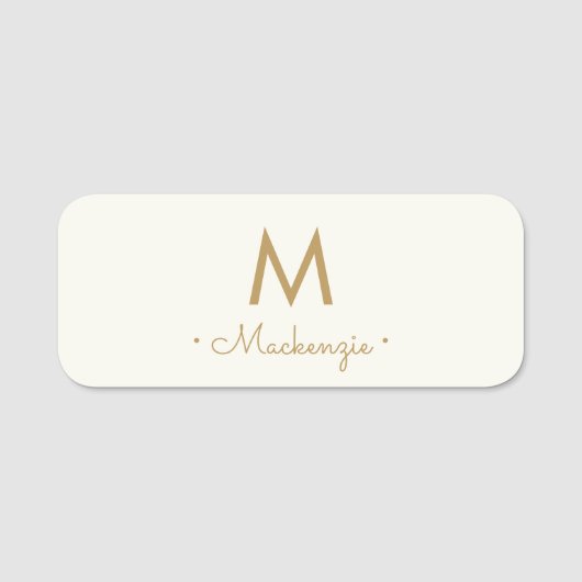 Modern Ivory Gold Script Monogram Namensschild (Vorderseite)
