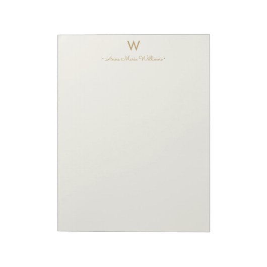 Modern Ivory Gold Script Monogram Notizblock (Rotiert)