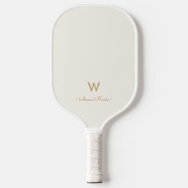 Modern Ivory Gold Script Monogram Pickleball Schläger