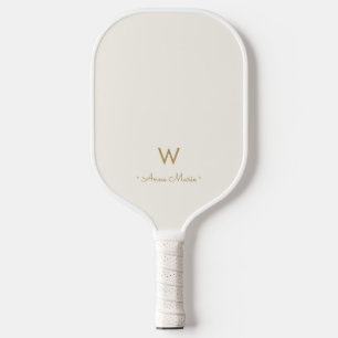 Modern Ivory Gold Script Monogram Pickleball Schläger