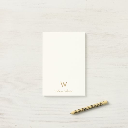 Modern Ivory Gold Script Monogram Post-it Klebezettel (Auf Schreibtisch)