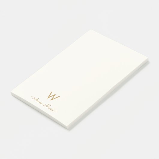 Modern Ivory Gold Script Monogram Post-it Klebezettel (angewinkelt)