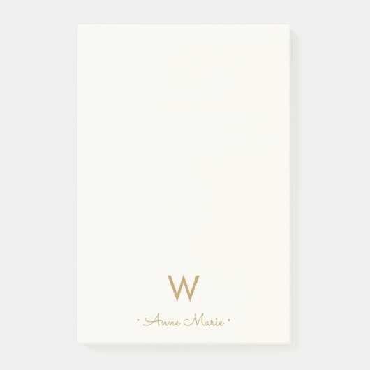 Modern Ivory Gold Script Monogram Post-it Klebezettel (Vorderseite)