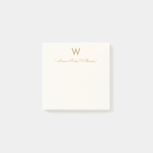 Modern Ivory Gold Script Monogram Post-it Klebezettel (Vorderseite)