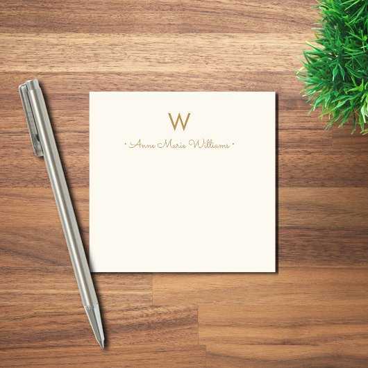 Modern Ivory Gold Script Monogram Post-it Klebezettel