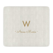 Modern Ivory Gold Script Monogram Schneidebrett (Vorderseite)