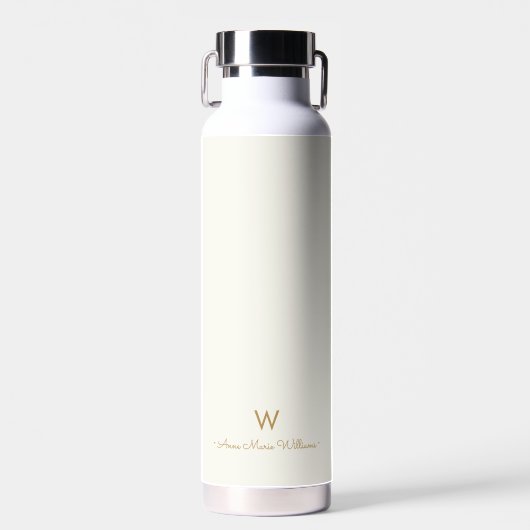 Modern Ivory Gold Script Monogram Trinkflasche (Vorne)
