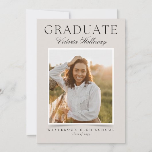 Modern Ivory One Photo Graduation Announcement Einladung (Vorderseite)