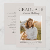 Modern Ivory One Photo Graduation Announcement Einladung (Vorne/Hinten)