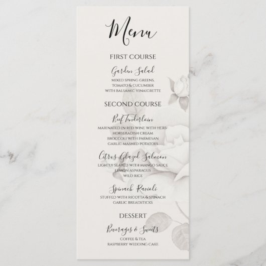 Modern Ivory Rose Wedding Flat Menu Menükarte (Vorderseite)