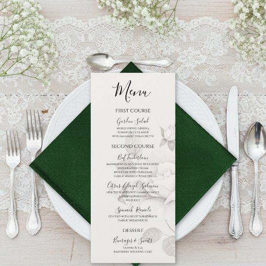 Modern Ivory Rose Wedding Flat Menu Menükarte