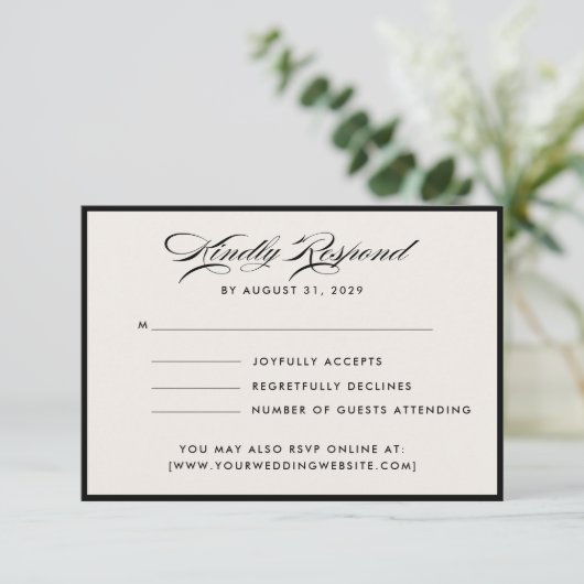 Modern Ivory Script RSVP Card Einladung (Stehend Vorderseite)