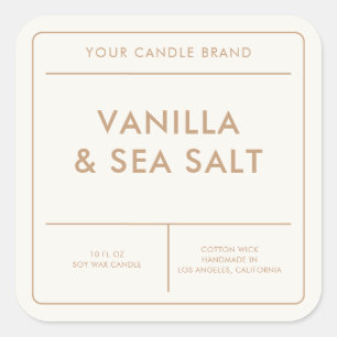 Modern Ivory Tan Candle Label Quadratischer Aufkleber