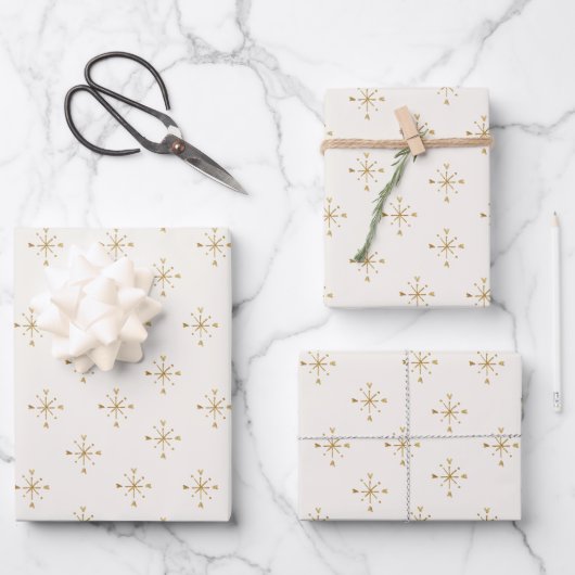 Modern Ivory White | Gold Snow Star Weihnachten Geschenkpapier Set (Vorderseite)