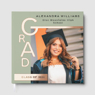 Modern Jade Graduation Photo Rose Gold Gästebuch