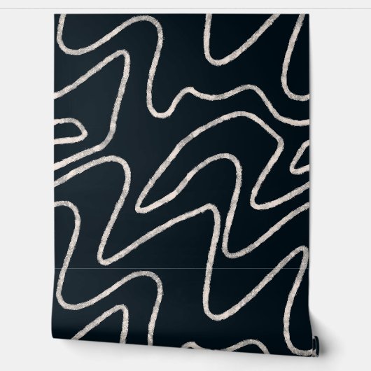 Modern Japandi-style line art in cream and black.  Tapete (Abrollen)