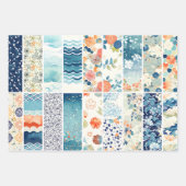 Modern Japanese Indigo Pattern Collage Sampler Geschenkpapier Set (Vorderseite)