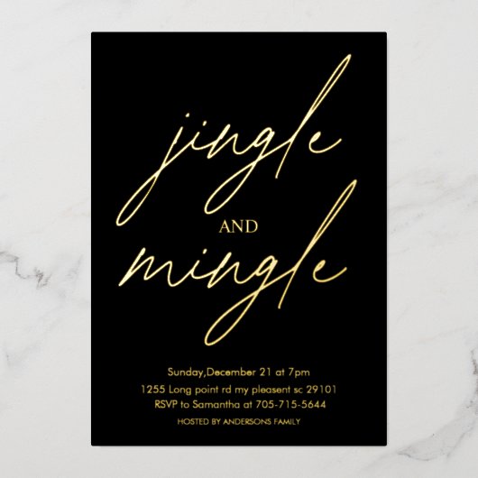 Modern Jingle and Mingle Gold Foil Christmas Party Folieneinladung (Vorderseite)