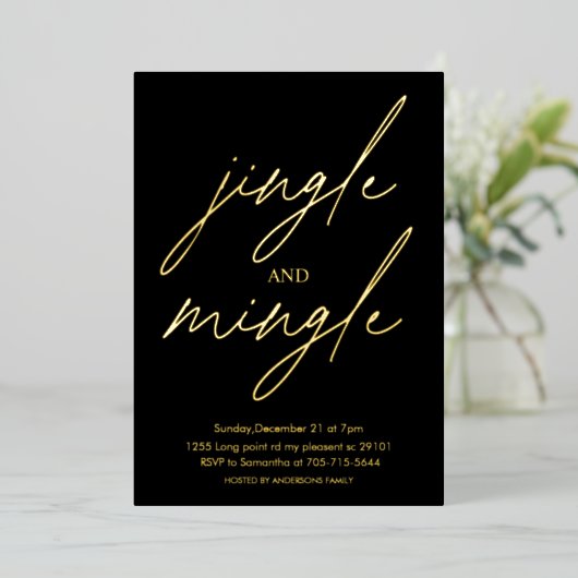 Modern Jingle and Mingle Gold Foil Christmas Party Folieneinladung (Stehend vorne)